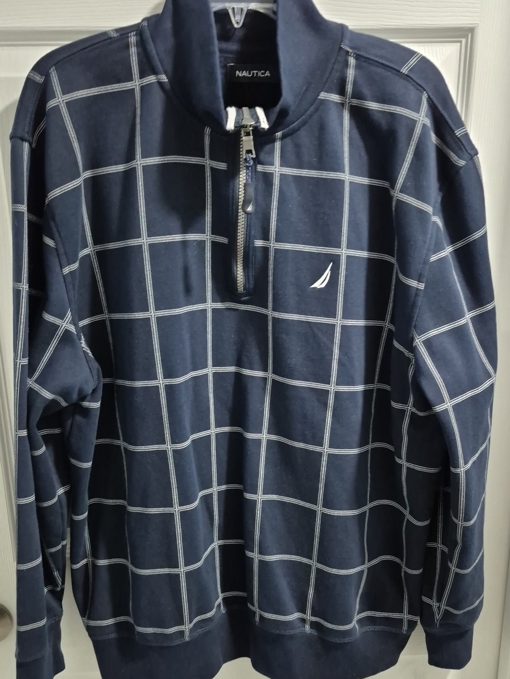 Nautica Men’s Navy Blue Windowpane Half-Zip Pullover